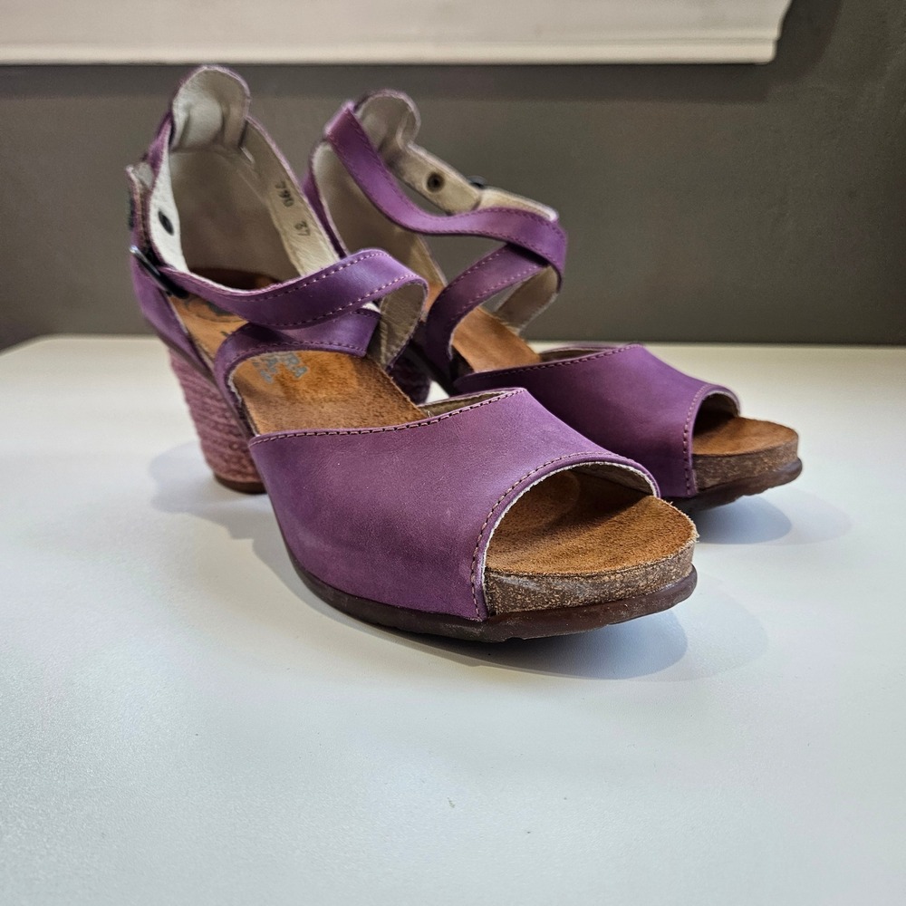 El Naturalista Sandals Heel Purple Leather Mary Jane Peep Toe‎ 37 Wedding Guest